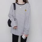 Smiley Face Embroidered Striped T-shirt