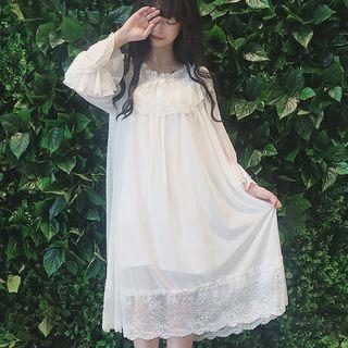 Long-sleeve Mesh Dress White - One Size