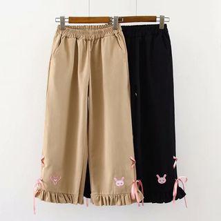 Embroidered Lace Up Cropped Wide-leg Pants / Shorts