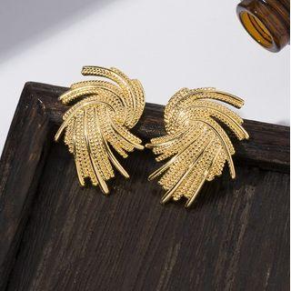 925 Sterling Silver Alloy Woven Earrings Gold - One Size