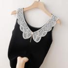 Lace Collar Ribbed Knit Tank Top
