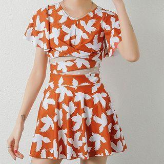 Short-sleeve Print Swimdress