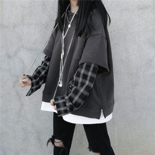 Mock Two-piece Plaid Panel Hoodie (various Designs)