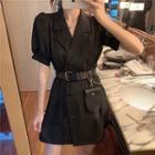 Double-breasted Short-sleeve Mini Collared Dress / Pocket Detail Belt
