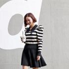 Puff-sleeve Collared Stripe Knit Top