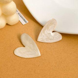 Heart Glaze Earring 1 Pair - Beige - One Size