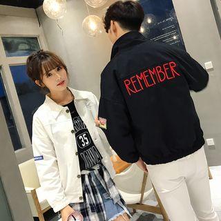 Couple Matching Letter Collared Jacket