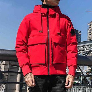 Rose Embroidered Zip Hooded Padded Jacket
