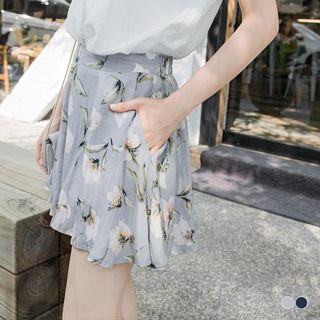 Elastic Waisted Inset Shorts Printed Skirt