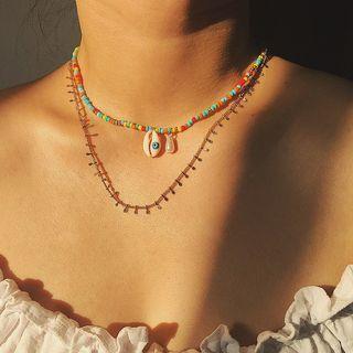Shell Pendant Layered Choker Necklace 2534 - Multicolour - One Size
