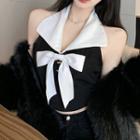 Contrast Collar Bow Crop Tank Top