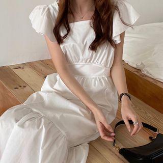 Cap-sleeve Open-back A-line Midi Dress