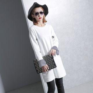 Mock Two-piece Striped-panel Pullover Dress