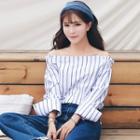 Striped Off Shoulder Long Sleeve Blouse