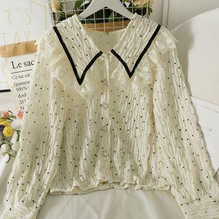 Details Lace-panel Dotted Loose Shirt