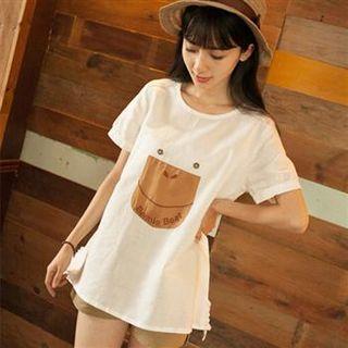 Short-sleeve Applique T-shirt White - One Size