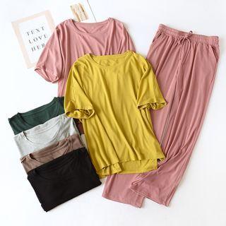 Set: Plain Short-sleeve T-shirt + Drawstring Pants