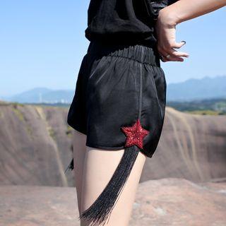Star Detail Fringed Hem Shorts
