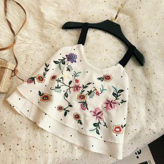 Strappy Floral Embroidery Top