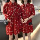 Short-sleeve Floral Mini Shirtdress / Long-sleeve Floral Mini Shirtdress