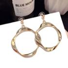 Twisted Alloy Hoop Earring 1 Pair - 925 Sterling Silver Needle - Gold - One Size