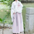 Hanfu Set: Floral Embroidered Long-sleeve Top + Maxi A-line Skirt