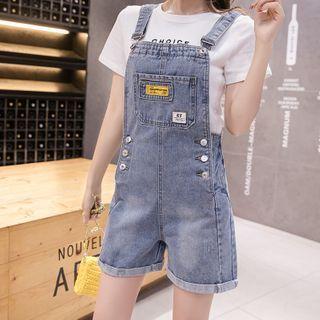 Patched Denim Jumper Shorts