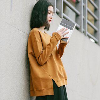 Slit-hem Plain Pullover