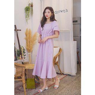 Drawcord-waist Flounced Long Dress
