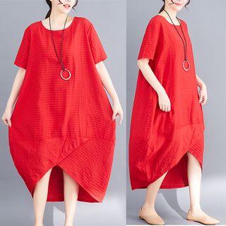 Elbow-sleeve Midi Tunic Dress