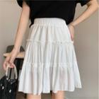 High-waist Ruffle Trim Pleated A-line Skirt