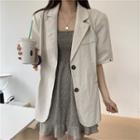 Elbow-sleeve Single Breasted Blazer / Spaghetti Strap Floral Print A-line Mini Dress