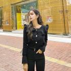 Frilled Sailor-collar Faux-pearl Cardigan