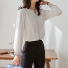 Notch-neck Tweed-trim Blouse