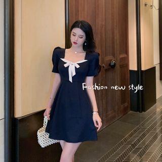 Ribbon Short-sleeve Mini A-line Dress