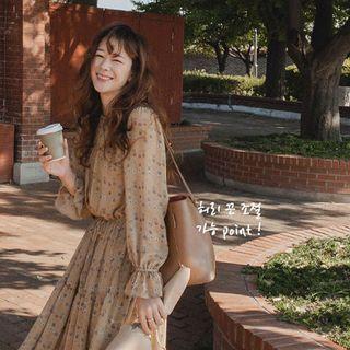 Floral Print Tiered Chiffon Dress Yellow - One Size