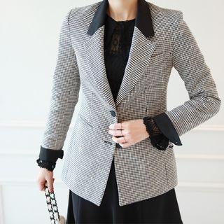 Contrast-collar Check Blazer