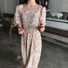 Elbow-sleeve Floral Midi Dress As Shown In Figure - One Size