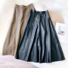Midi A-line Faux Leather Skirt