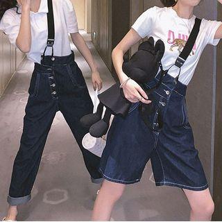 Asymmetric Denim Jumper Shorts / Denim Dungaree