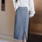 Slit Midi Pencil Knit Skirt