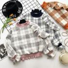 Cropped Ruffle Trim Plaid Pullover