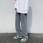Buttoned Hem Straight-leg Jeans