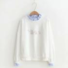 Mock Two-piece Striped Panel Elephant Print Pullover White - One Size