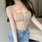 Long-sleeve Fitted Henley Crop Top