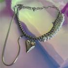 Faux Pearl Heart Layered Necklace Silver - One Size