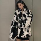 Cow Print Fluffy Jacket