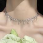 Layered Rhinestone Choker 0789a - Necklace - Silver - One Size