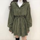 Long-sleeve Mini A-line Corduroy Shirt Dress