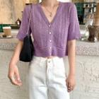 Short-sleeve Perforated Cropped Cardigan